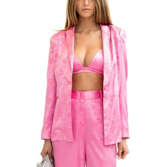 Klesis Jackets & Blazers - Klesis hot pink floral satin blazer jacket notch collar barbiecore small new NWT